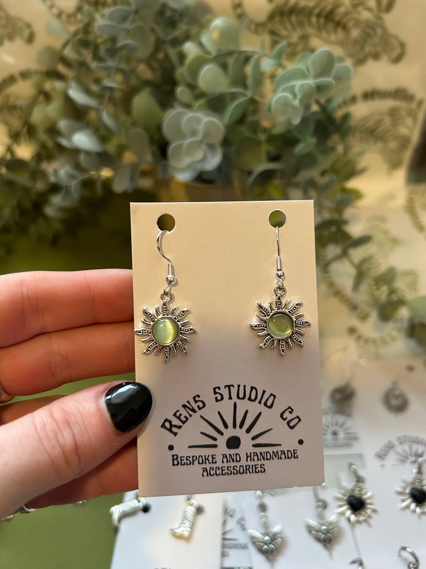 Green sun earrings | | hook stainless steel