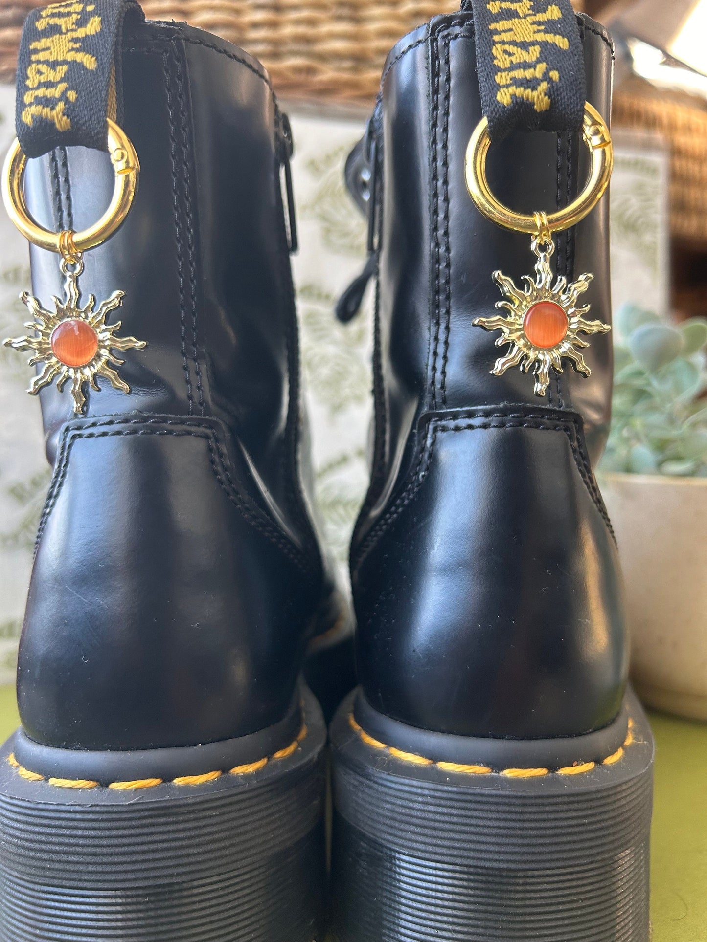 gold sun Dr marten charm | | boot accessory | amber, orange sun charm