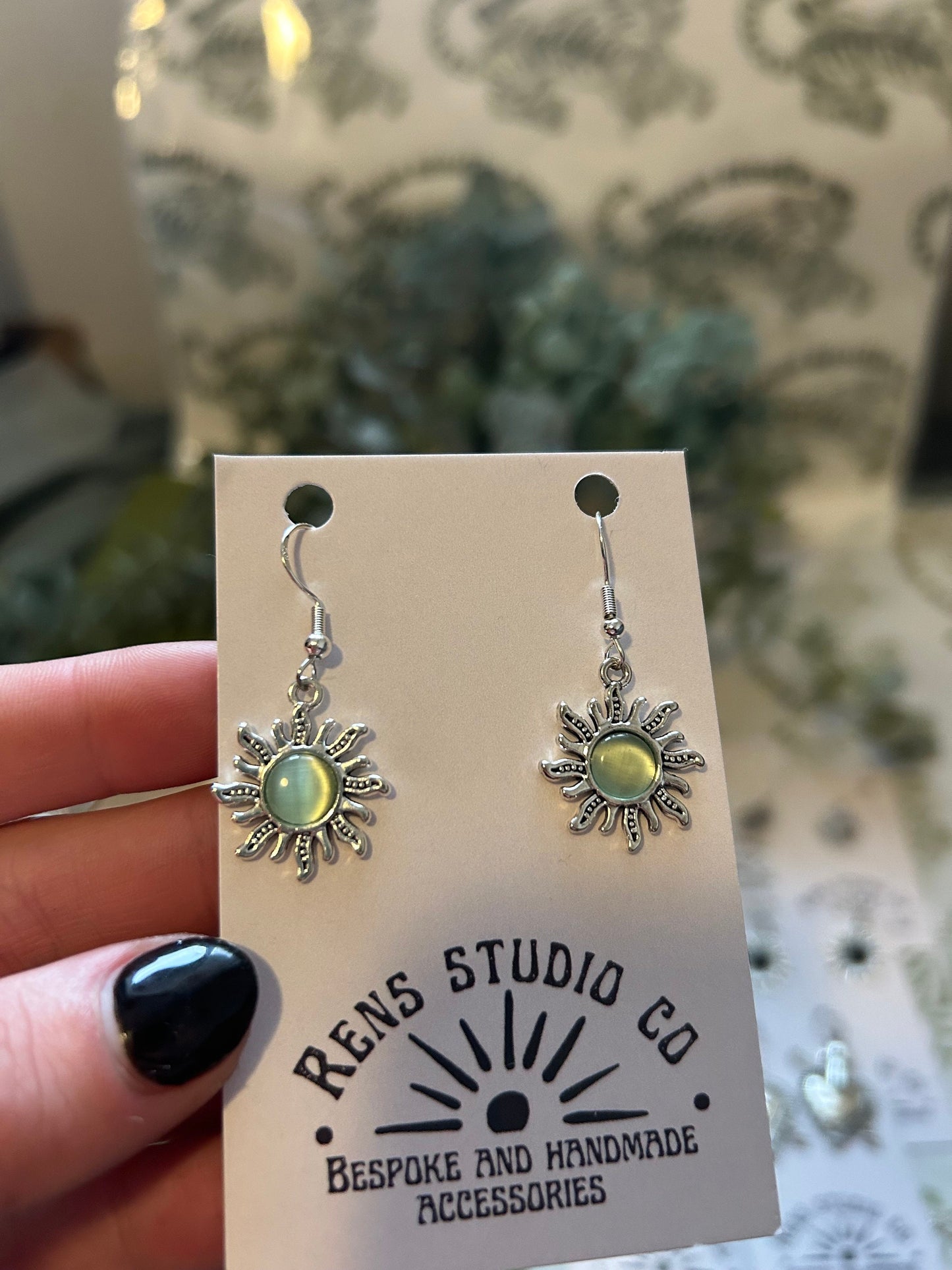 Green sun earrings | | hook stainless steel