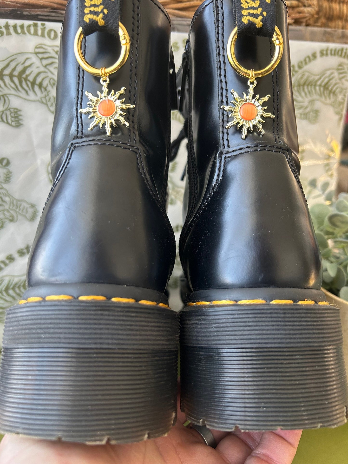 gold sun Dr marten charm | | boot accessory | amber, orange sun charm