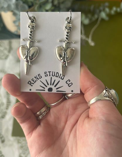 skull heart dagger earrings