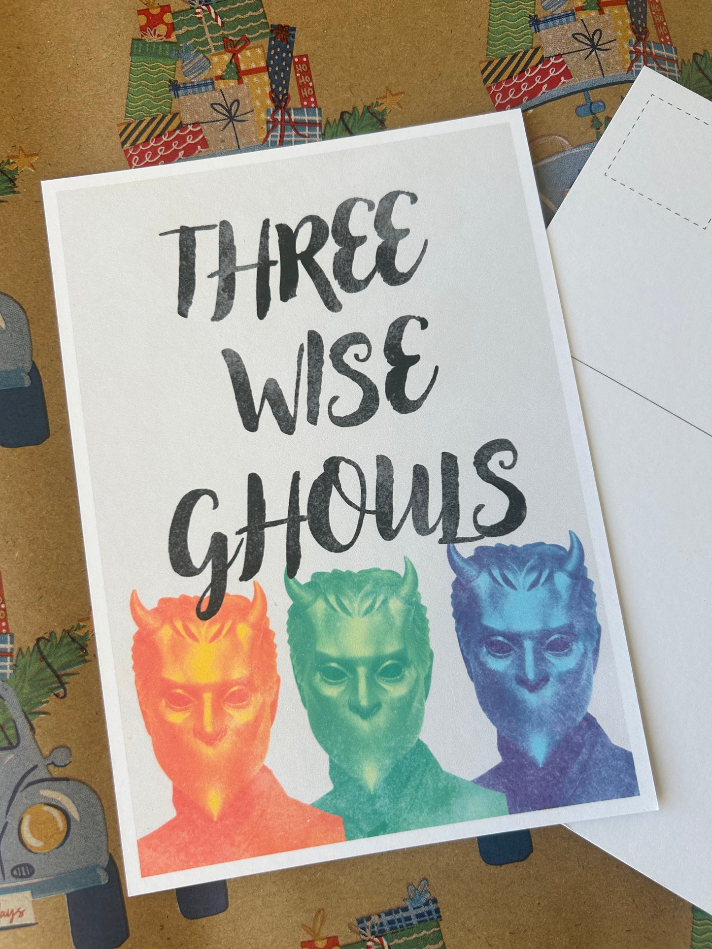Three wise ghouls postcard