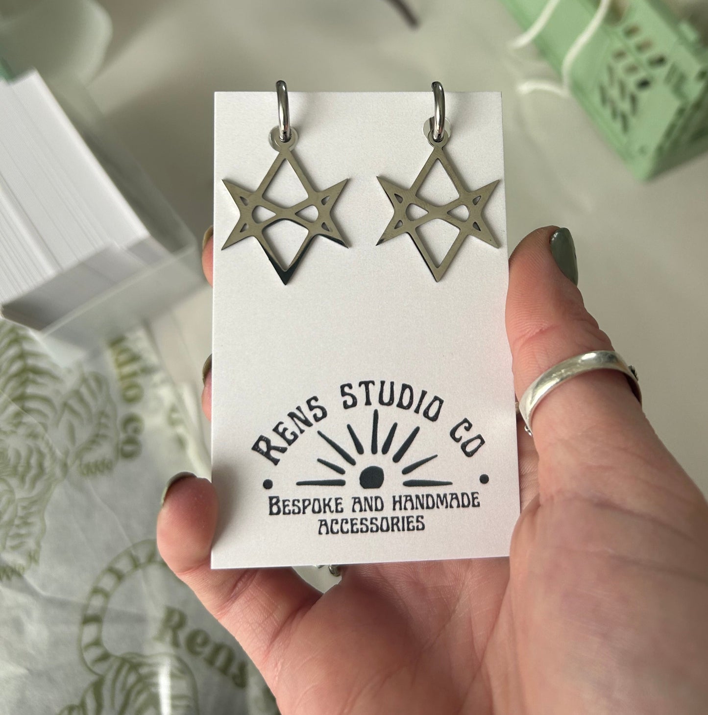 Universal hexagram silver hoop earrings