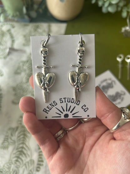 skull heart dagger earrings