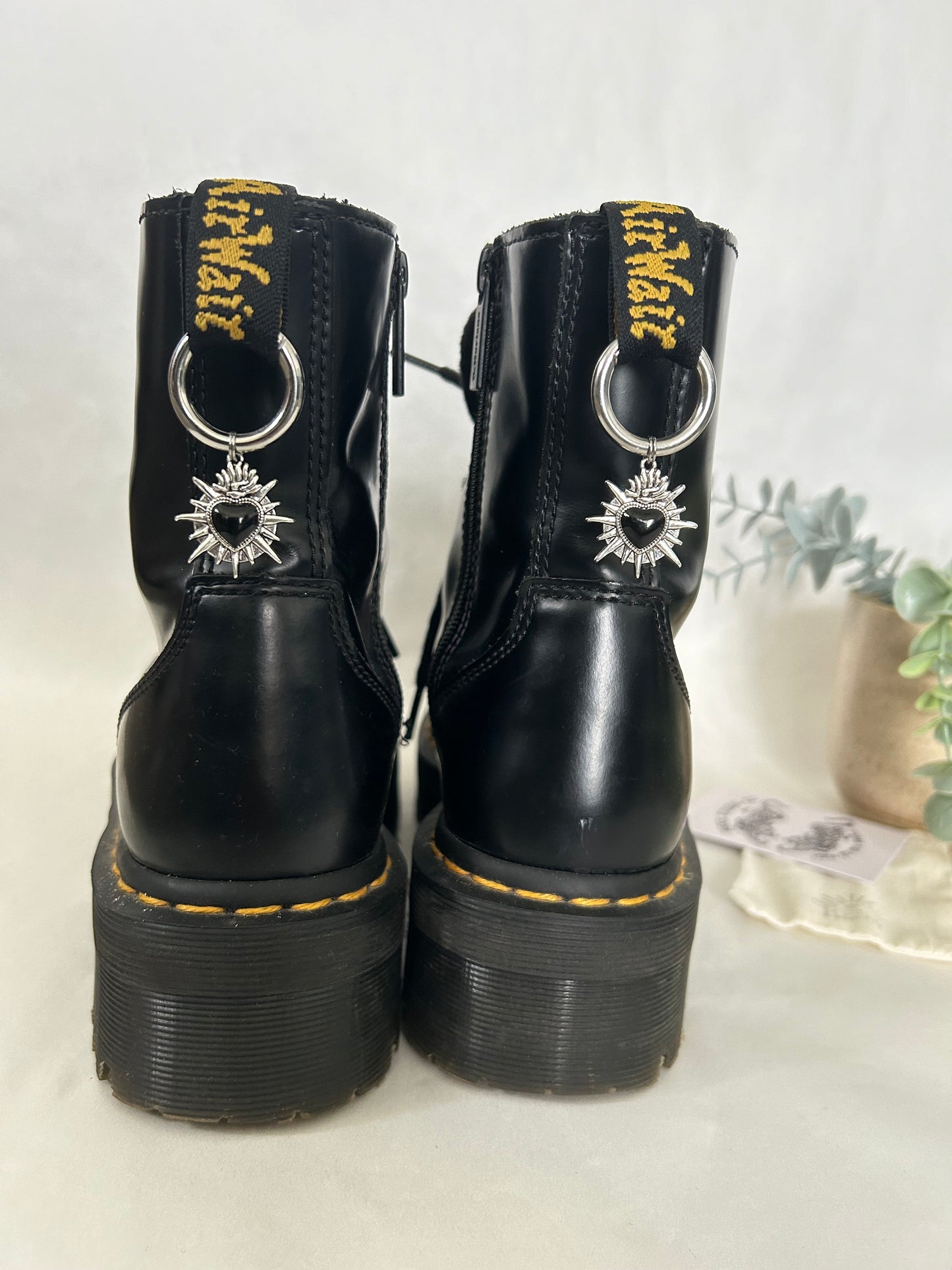 Boot Charms Black flaming heart