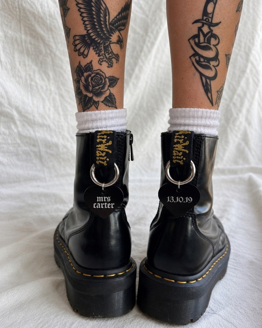 Custom name and date til death boot charms