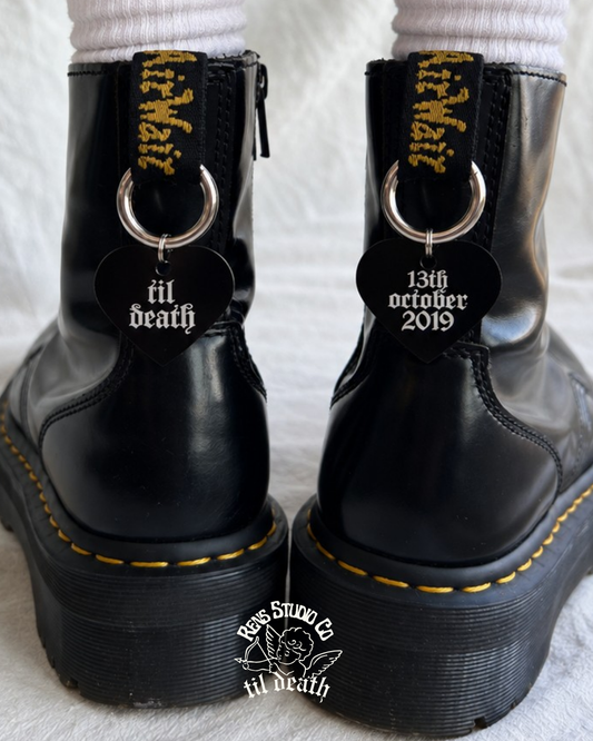 Stacked custom date til death boot charms