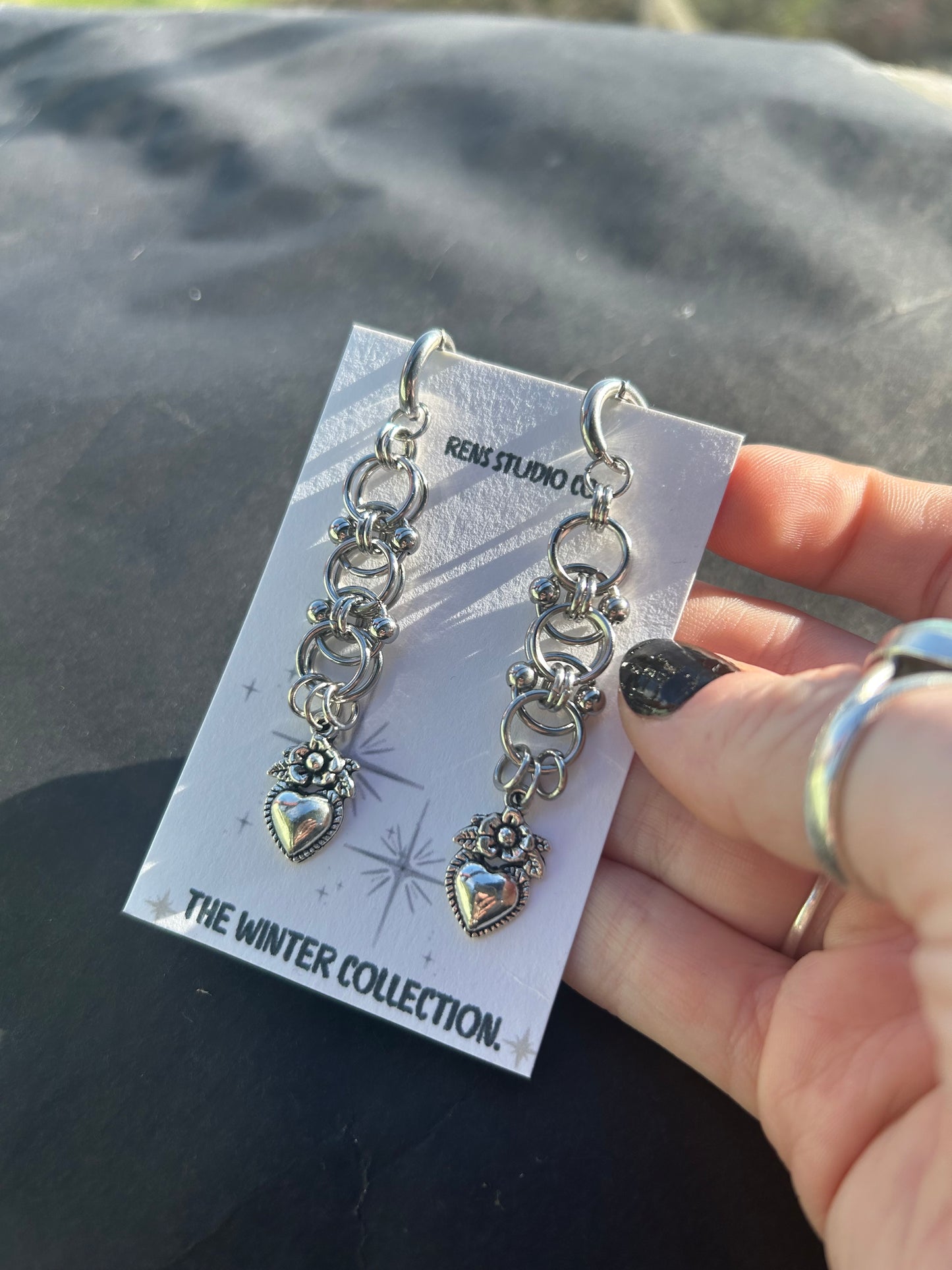 heart bull ring earrings