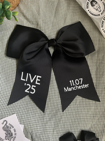 Custom date and location live 25 black hair bow