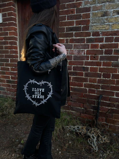 Custom barbed wire heart tote bag