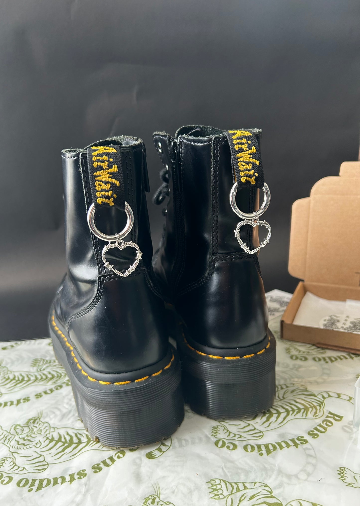 Barbed wire heart boot charms