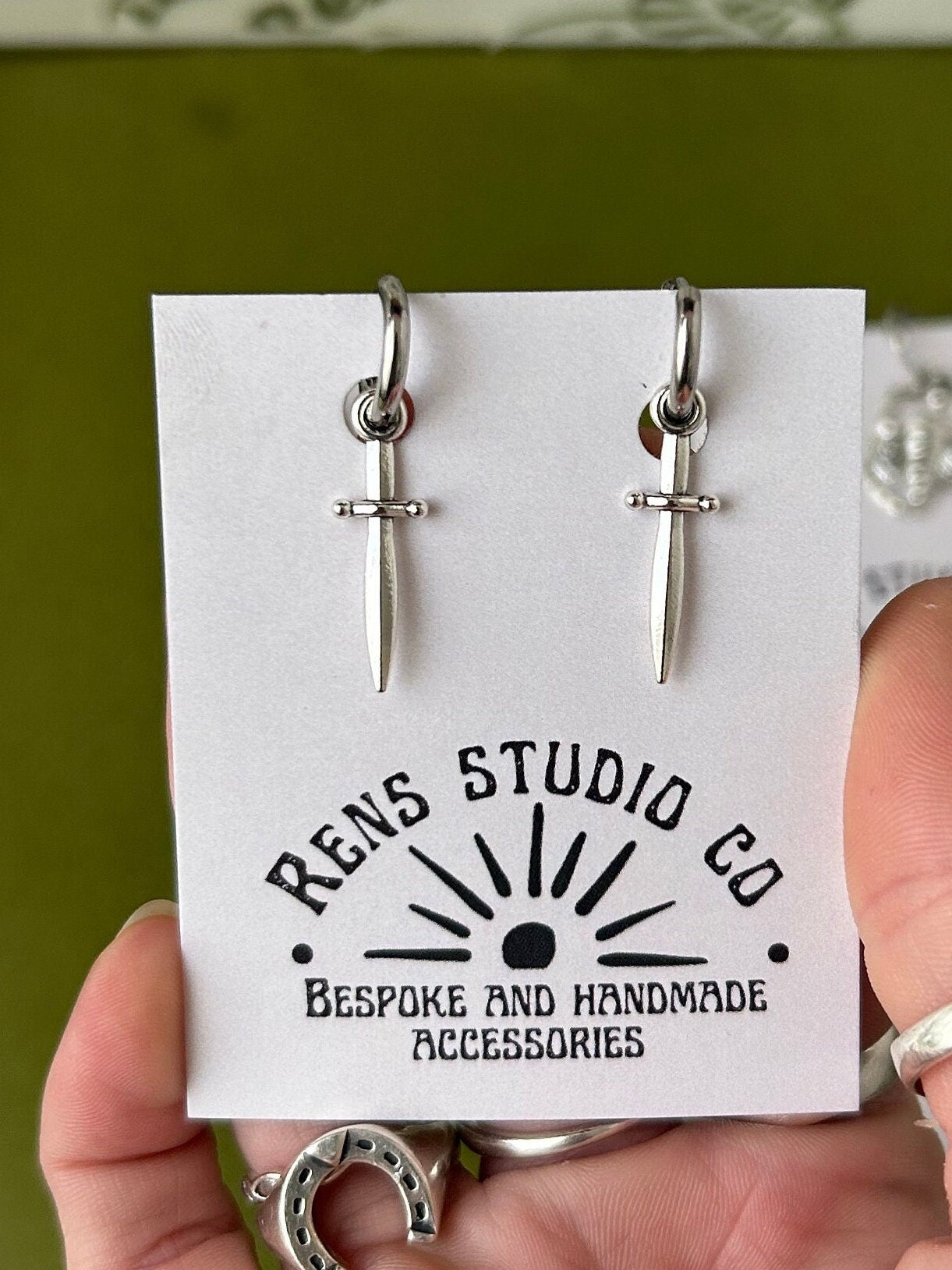 Mini sword earrings | dagger silver hoop earrings