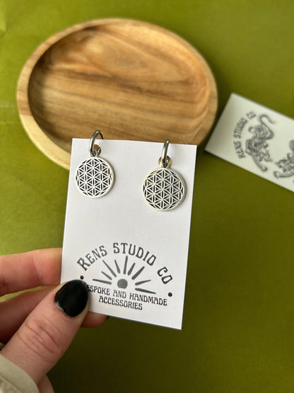 Sempiternal inspired earrings | flower of life silver hoop earrings