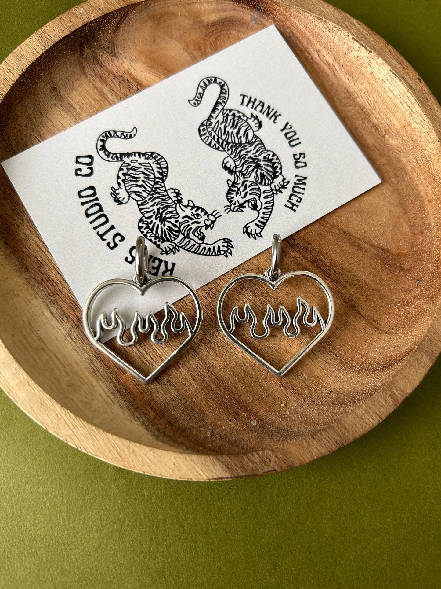 Flaming heart earrings | silver hoop earrings