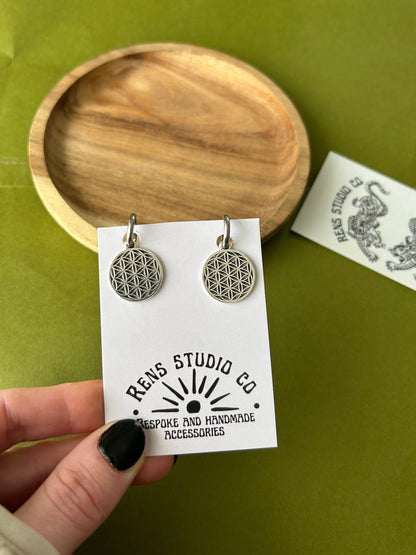 Sempiternal inspired earrings | flower of life silver hoop earrings