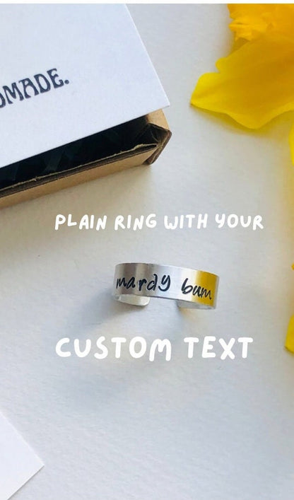 Personalised text Ring - Your choice of custom words | your text here | custom | made to order ring