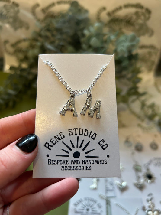 A M bamboo style silver necklace | 18" necklace