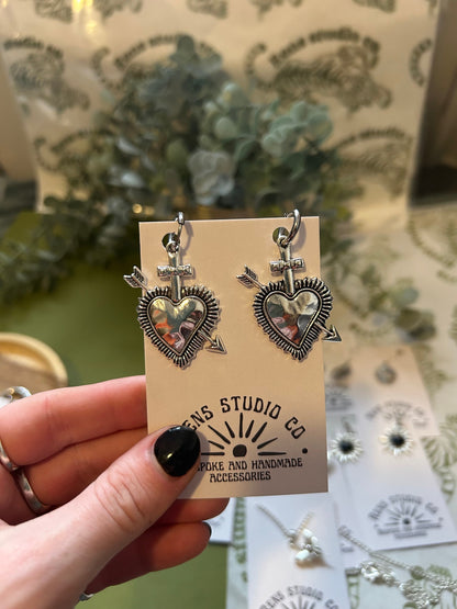 Arrow heart earrings | silver hoop earrings