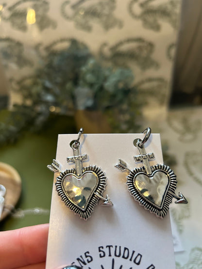 Arrow heart earrings | silver hoop earrings