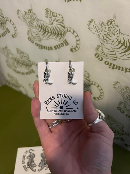 cowboy boot earrings |  stainless hoop earrings