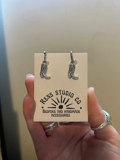 cowboy boot earrings |  stainless hoop earrings